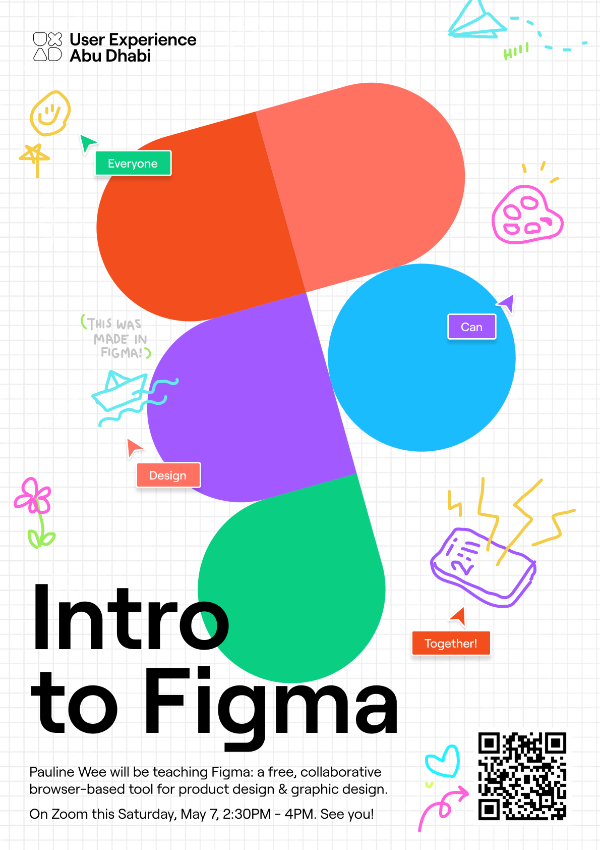 UXAD temporary version poster with colorful design elements