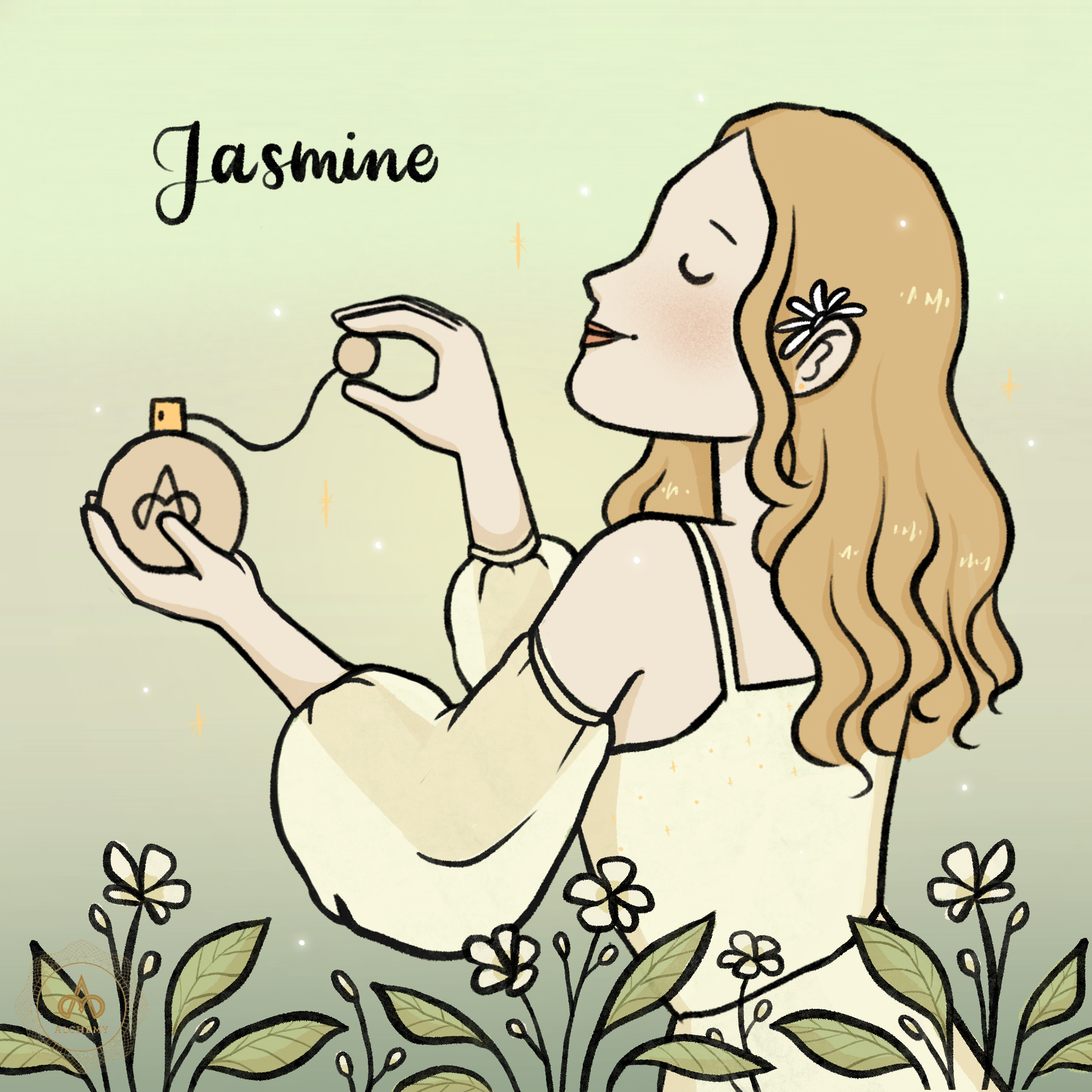 Alchemy Macarons flavor illustration with decorative elements